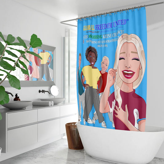 Quick-drying Shower Curtain GLOBAL FREEDOM UNITED GIB MOBBING KEINE CHANCE GERMAN BLUE