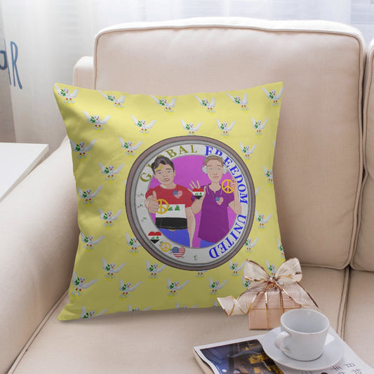 GLOBAL FREEDOM UNITED© Men IRAQ & USA YELLOW 18'' Square Pillow Cover