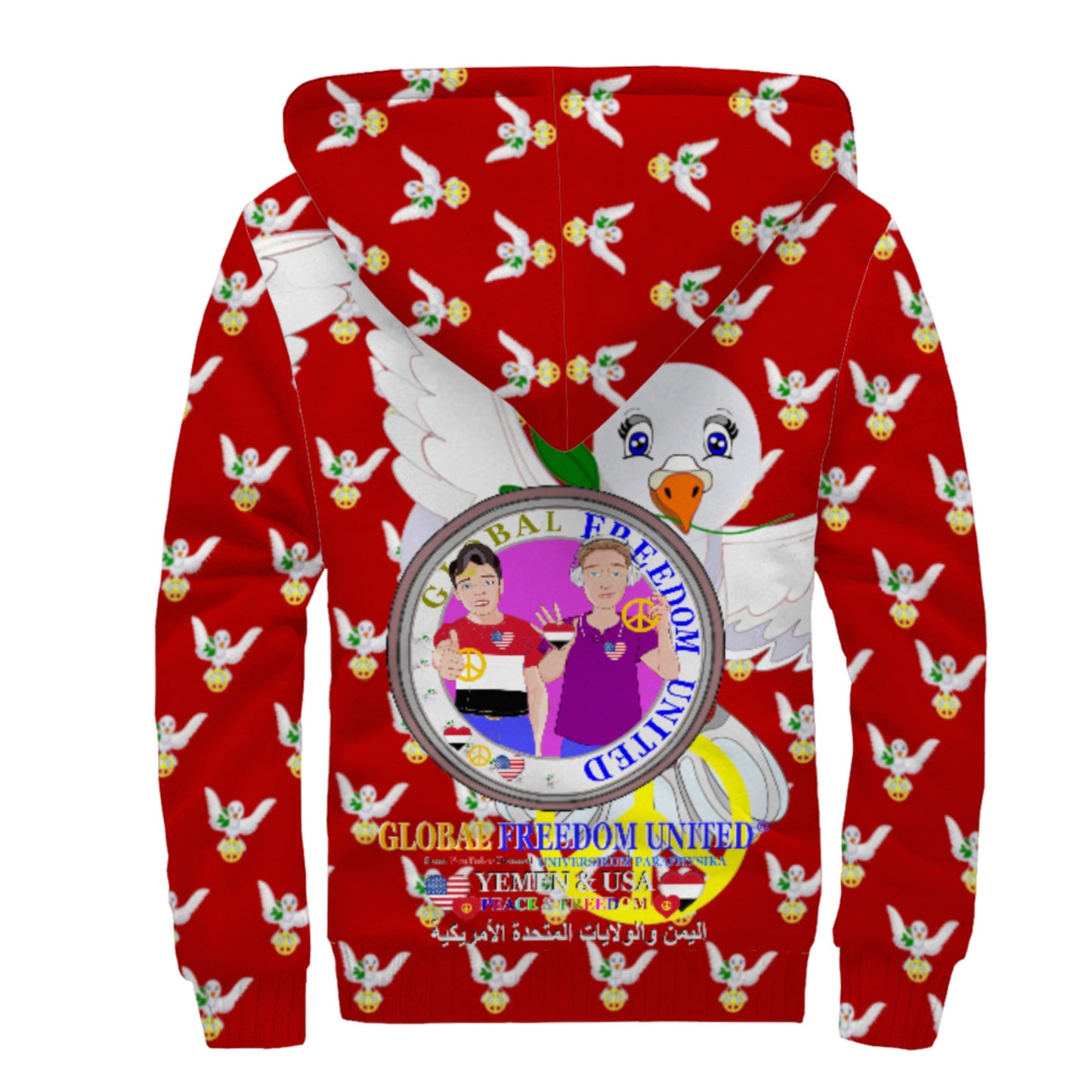 Plush Hoodie GLOBAL FREEDOM UNITED© Men Yemen & USA Red