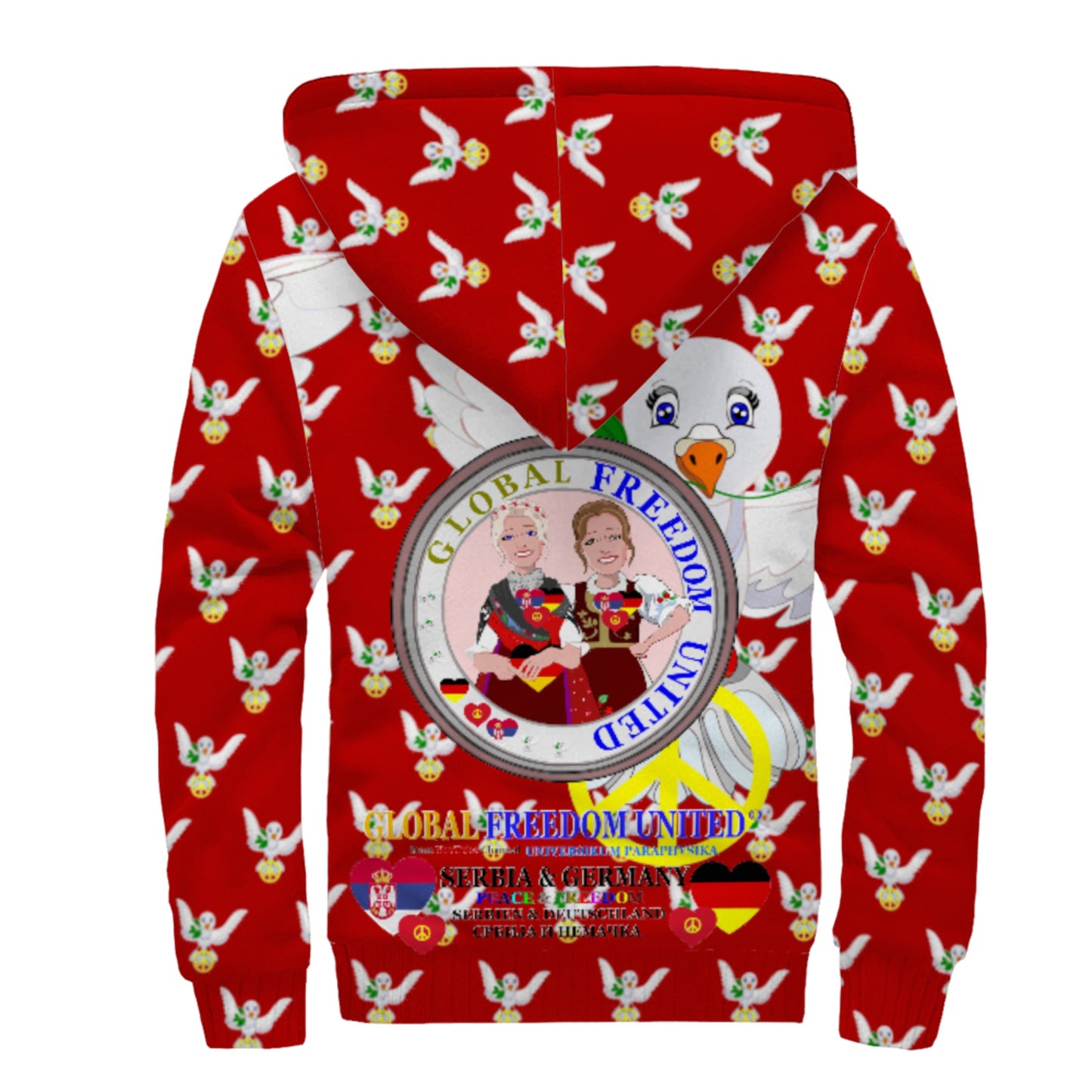 Plush Hoodie GLOBAL FREEDOM UNITED© Women Serbia & Germany V1 Red