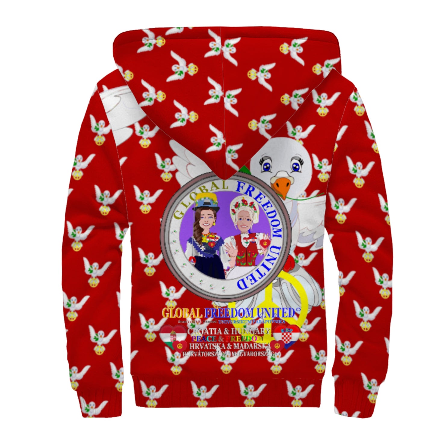 Plush Hoodie GLOBAL FREEDOM UNITED© Women Croatia & Hungary Red
