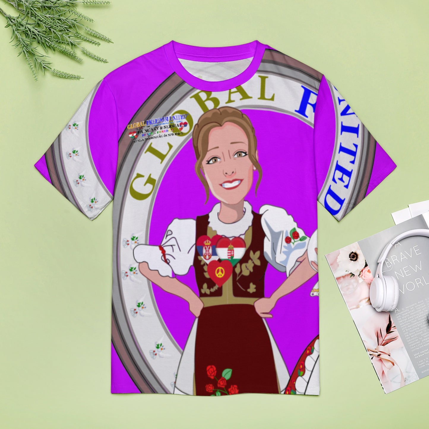 Women´s T-shirt 2 GLOBAL FREEDOM UNITED© Serbia & Hungary Old Peace Lilac