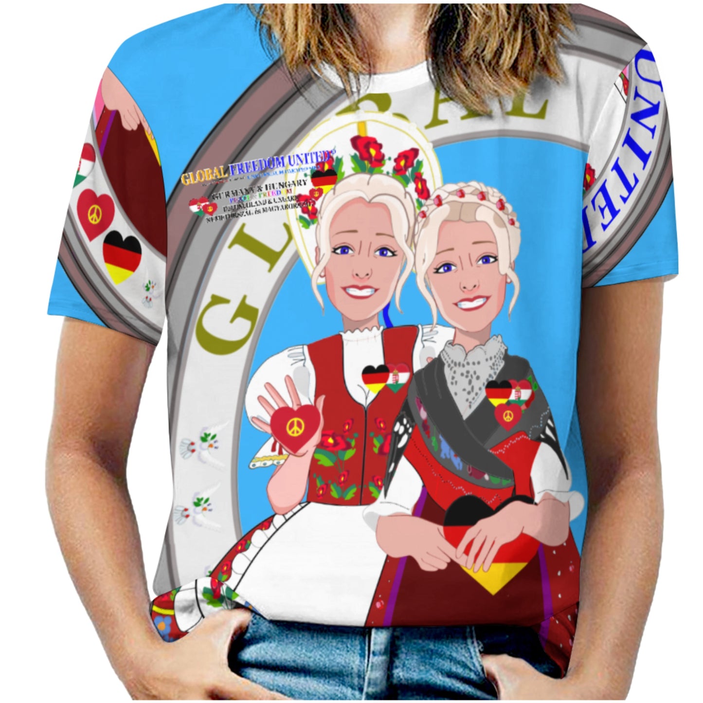Women´s T-shirt 3 GLOBAL FREEDOM UNITED© Women Germany & Hungary Blue