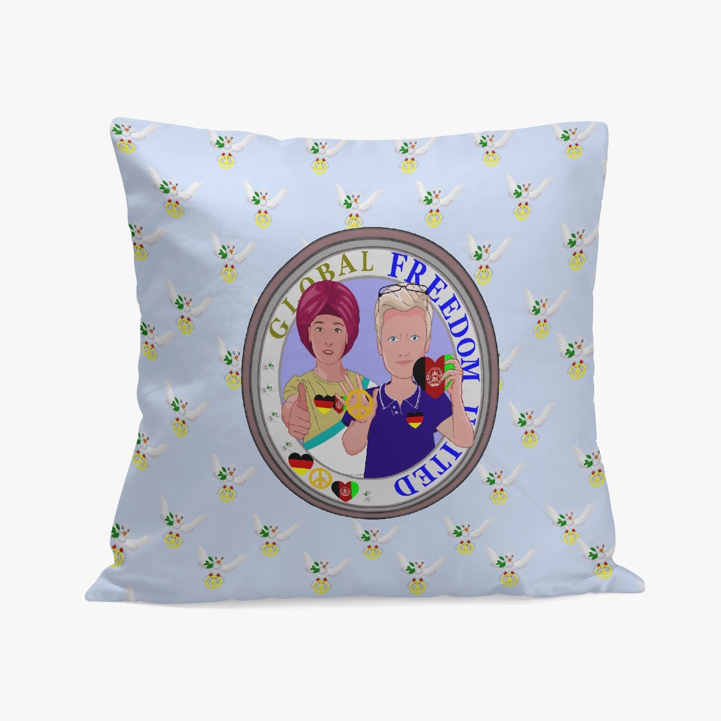 GLOBAL FREEDOM UNITED© Men AFGHANISTAN & GERMANY LIGHT BLUE 18'' Square Pillow Cover