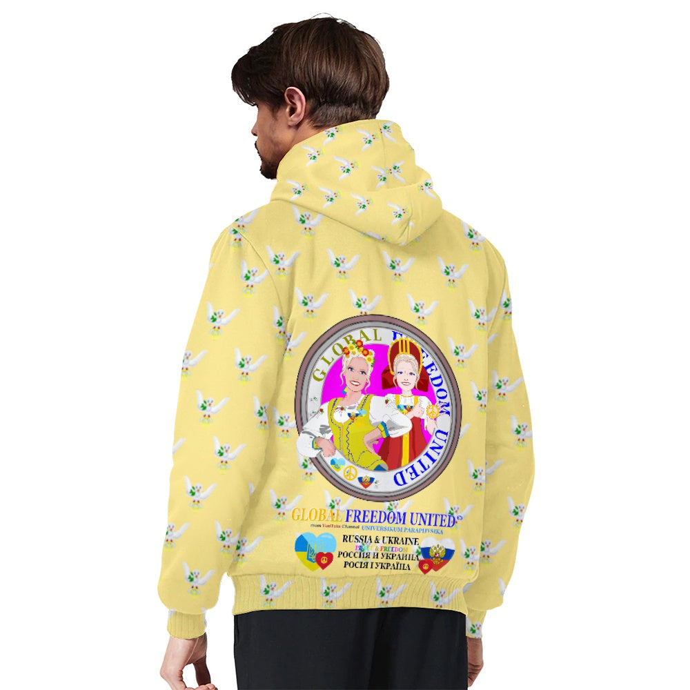 Plush Hoodie GLOBAL FREEDOM UNITED© Women Ukraina & Russia Yellow