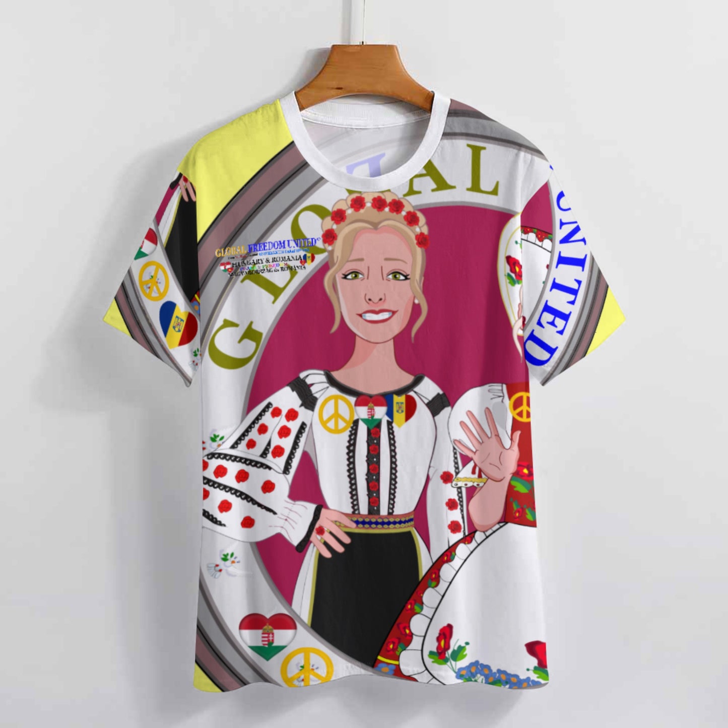 Full Print T-shirt 3 GLOBAL FREEDOM UNITED© Women Romania & Hungary Yellow