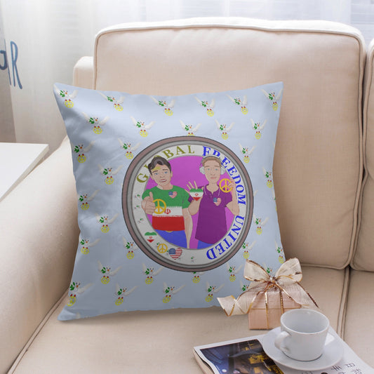 GLOBAL FREEDOM UNITED© Men IRAN & USA LIGHT BLUE 18'' Square Pillow Cover