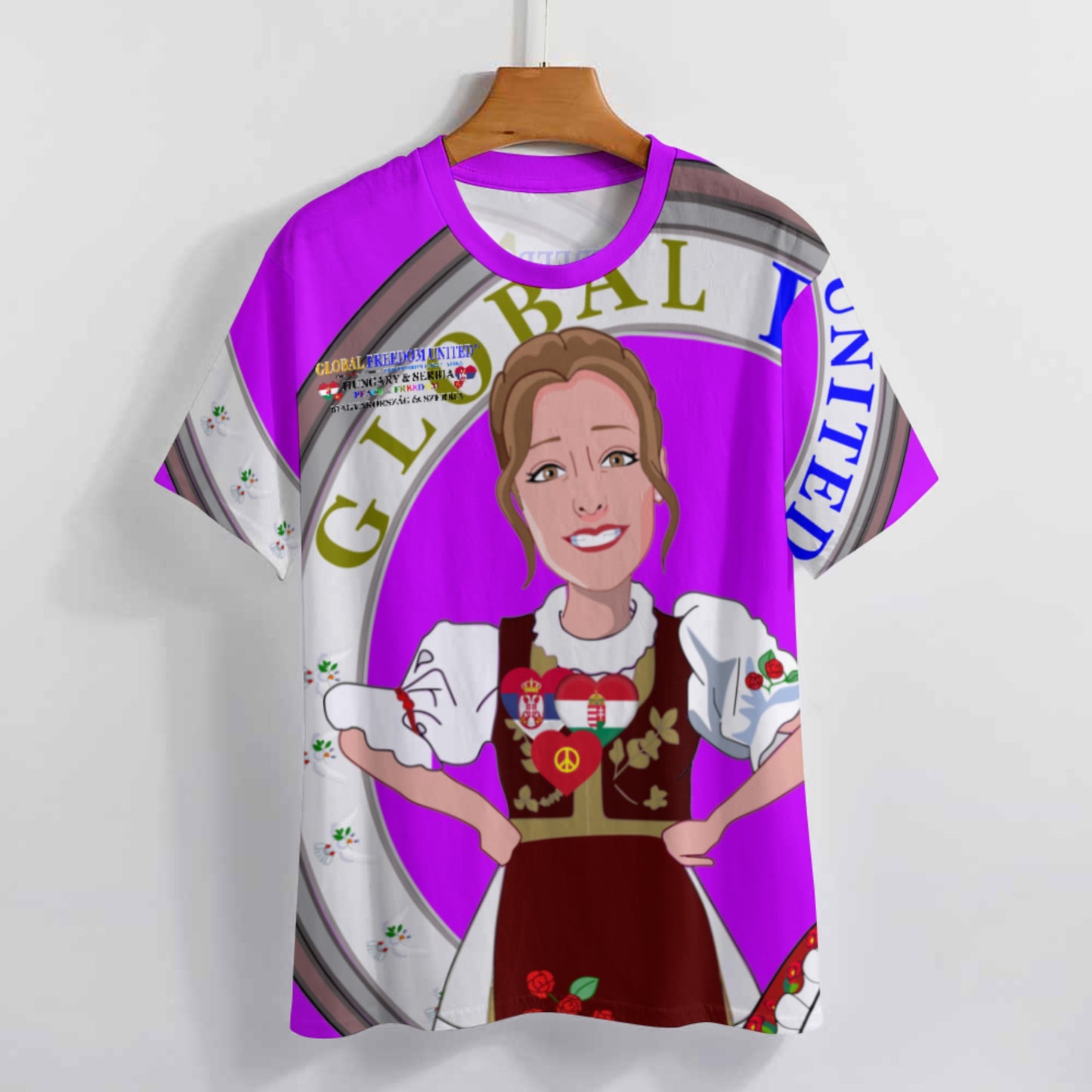 Women´s T-shirt 2 GLOBAL FREEDOM UNITED© Serbia & Hungary Old Peace Lilac
