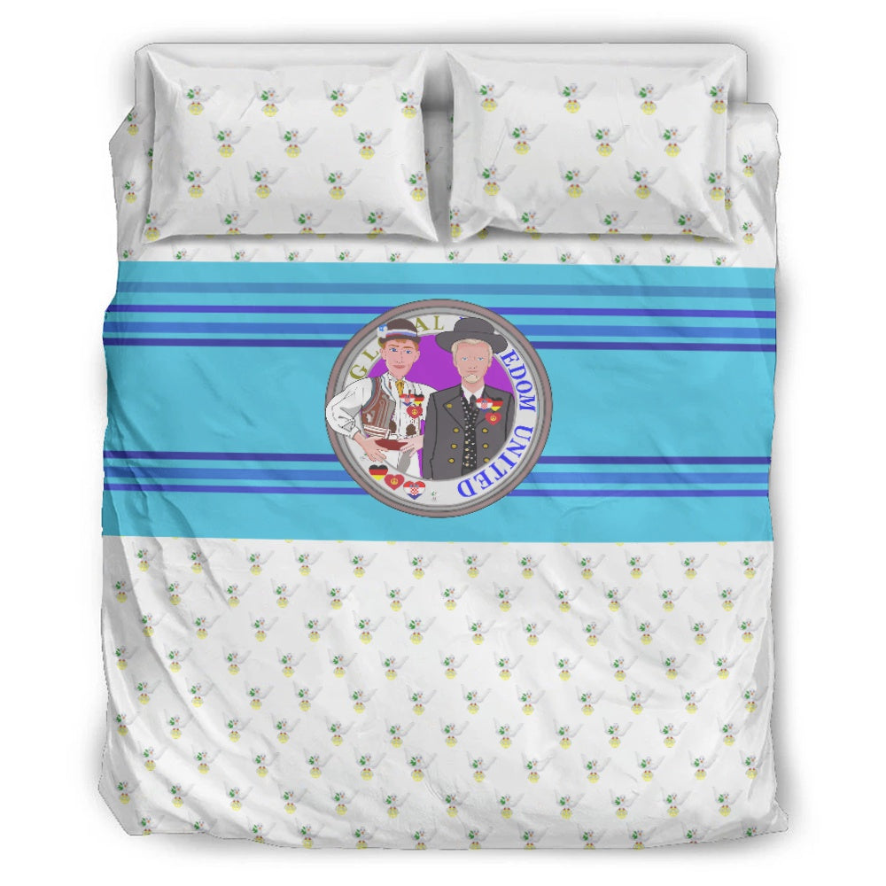 Bed Set GLOBAL FREEDOM UNITED© Men Croatia & Germany Peace Circle Blue