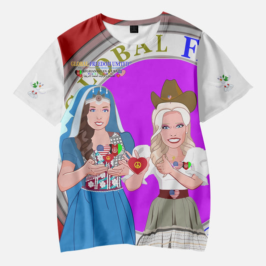 GLOBAL FREEDOM UNITED WOMEN AFGHANISTAN & USA OLD PEACE RED AOP Kids' Short T-Shirts