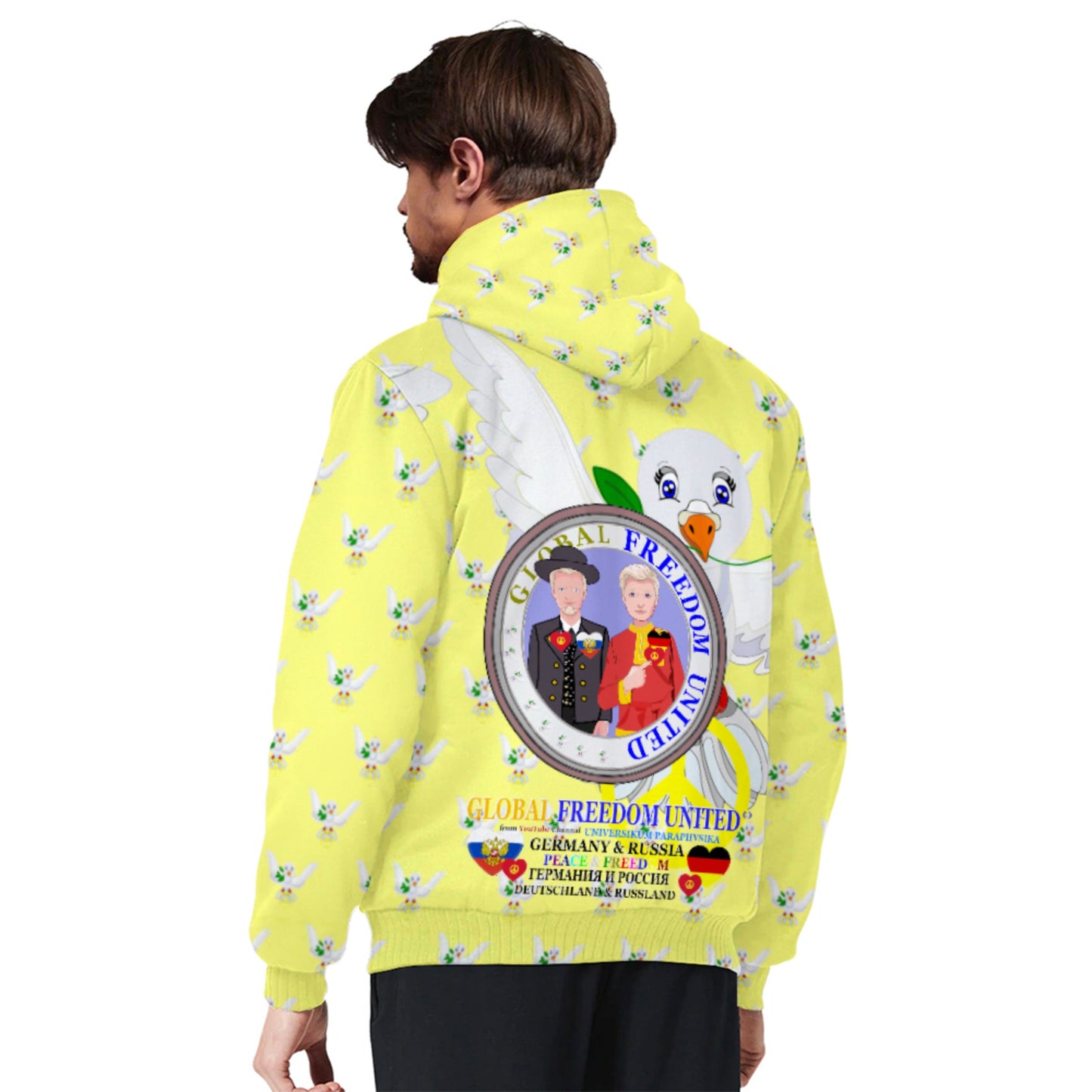 Plush Hoodie GLOBAL FREEDOM UNITED© Men Russia & Germany Yellow