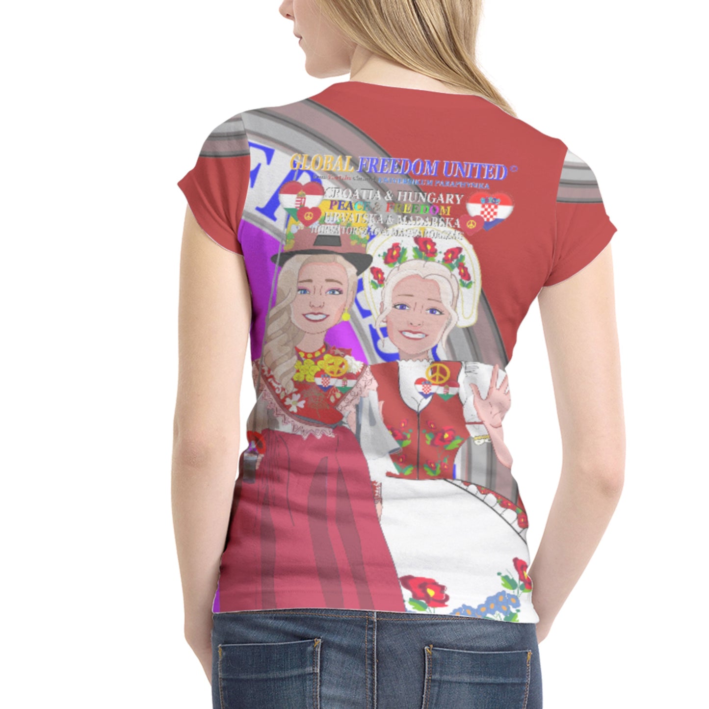 Women´s T-Shirt GLOBAL FREEDOM UNITED© Women Croatia & Hungary V1 Red