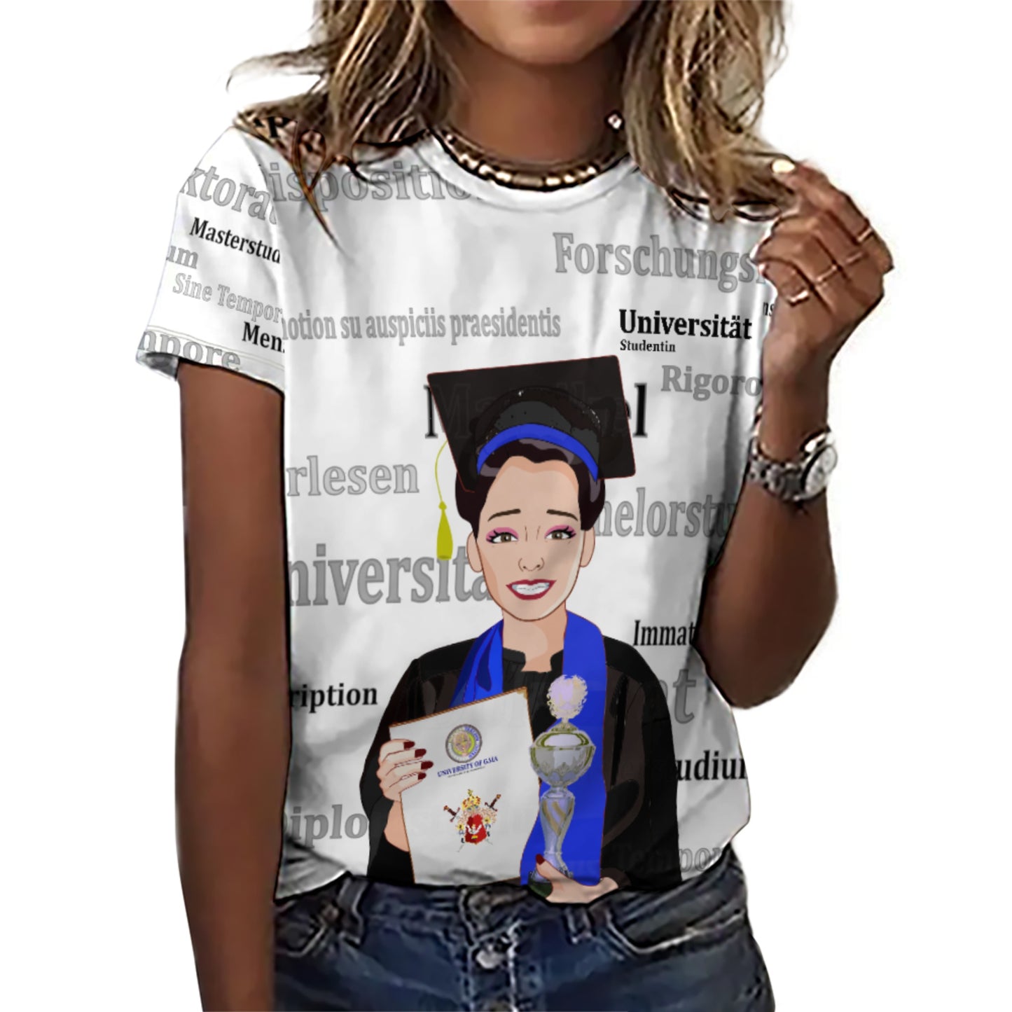 Women´s T-shirt Global Freedom United Asia Student Girl Silver Place