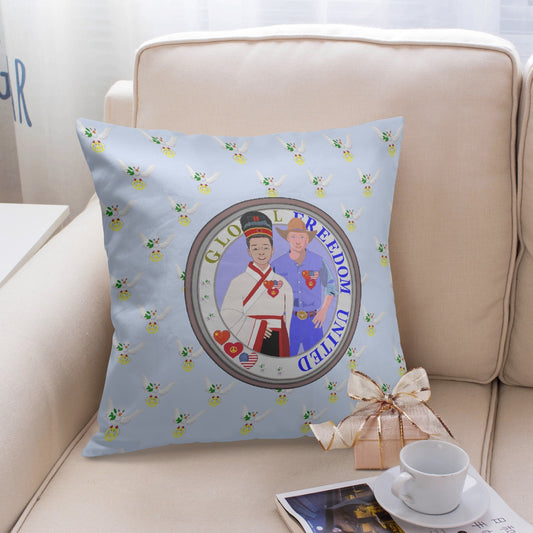 GLOBAL FREEDOM UNITED© Men USA & CHINA Light Blue 18'' Square Pillow Cover