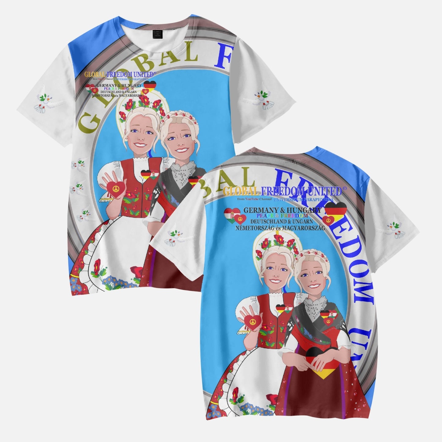 GLOBAL FREEDOM UNITED GIRLS GERMANY & HUNGARIE OLD PEACE BLUE AOP Kids' Short T-Shirts