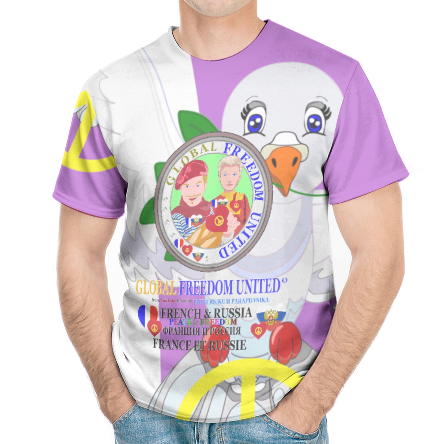 Men´s T-shirt GLOBAL FREEDOM UNITED© French & Russia Old Peace Lilac Version 1