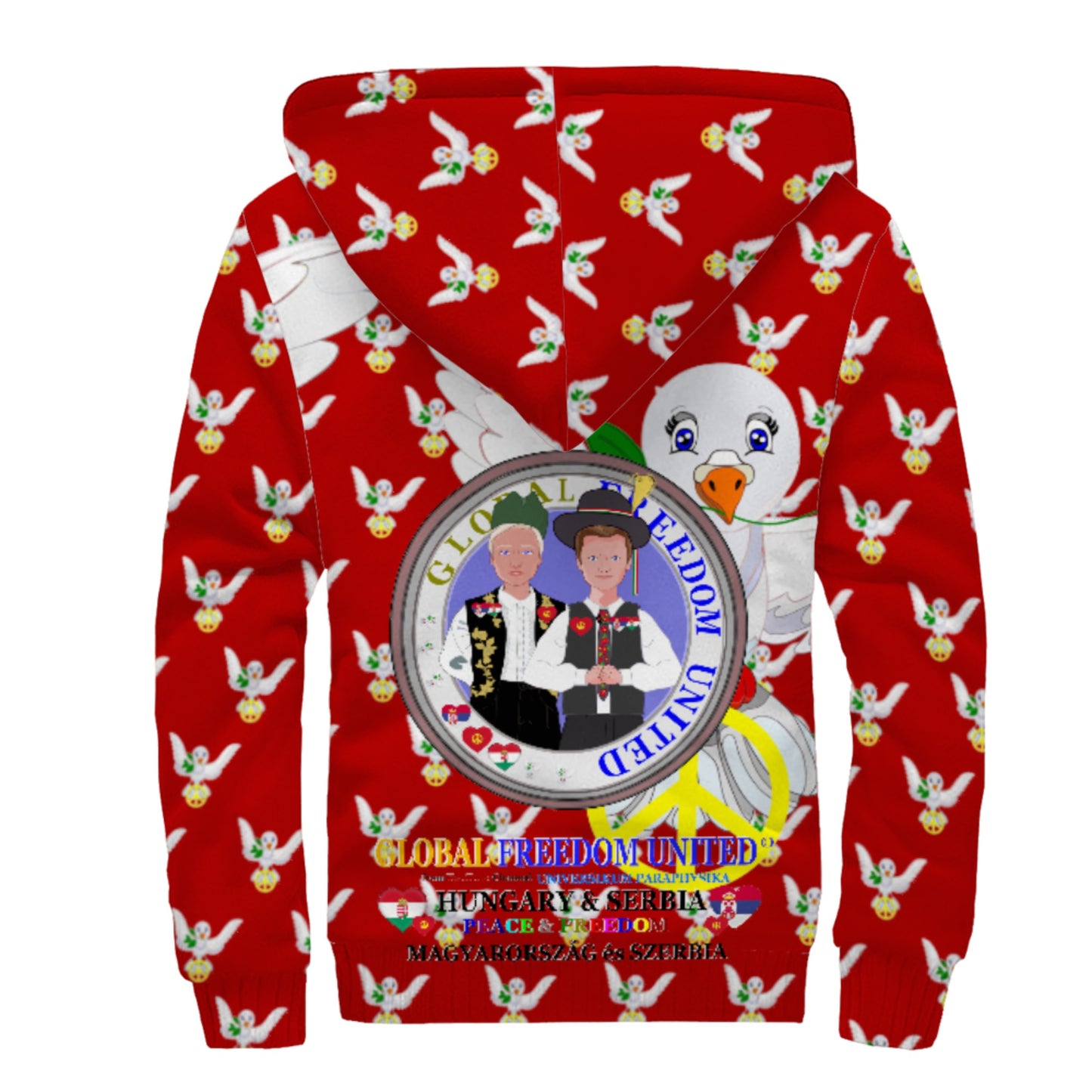 Plush Hoodie GLOBAL FREEDOM UNITED© Men Serbia & Hungary Red