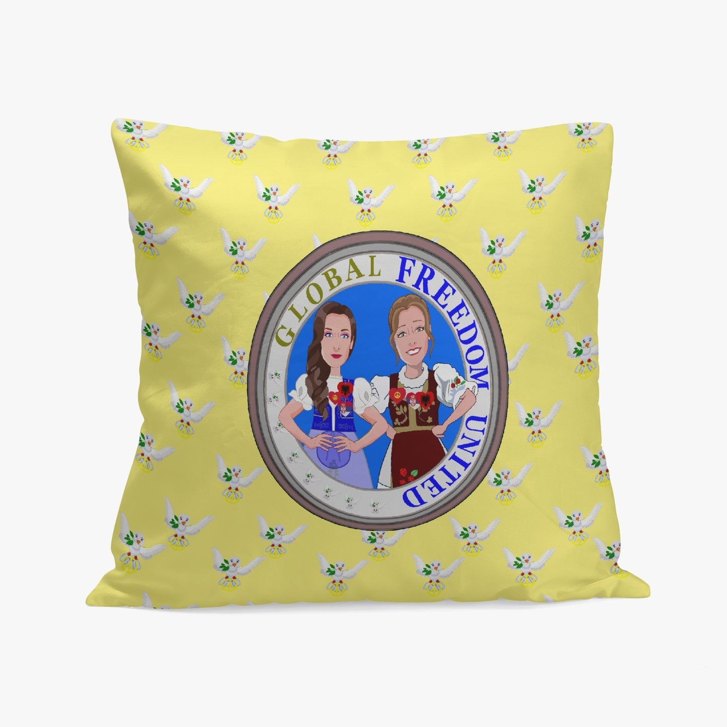 GLOBAL FREEDOM UNITED© Womebn ALBANIA & SERBIA YELLOW 18'' Square Pillow Cover
