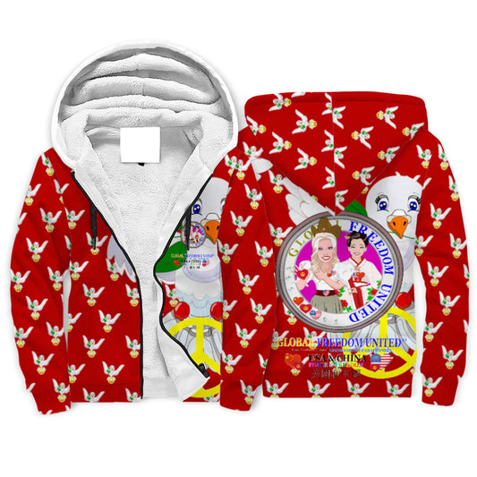 Plush Hoodie GLOBAL FREEDOM UNITED© Women USA & China  Red