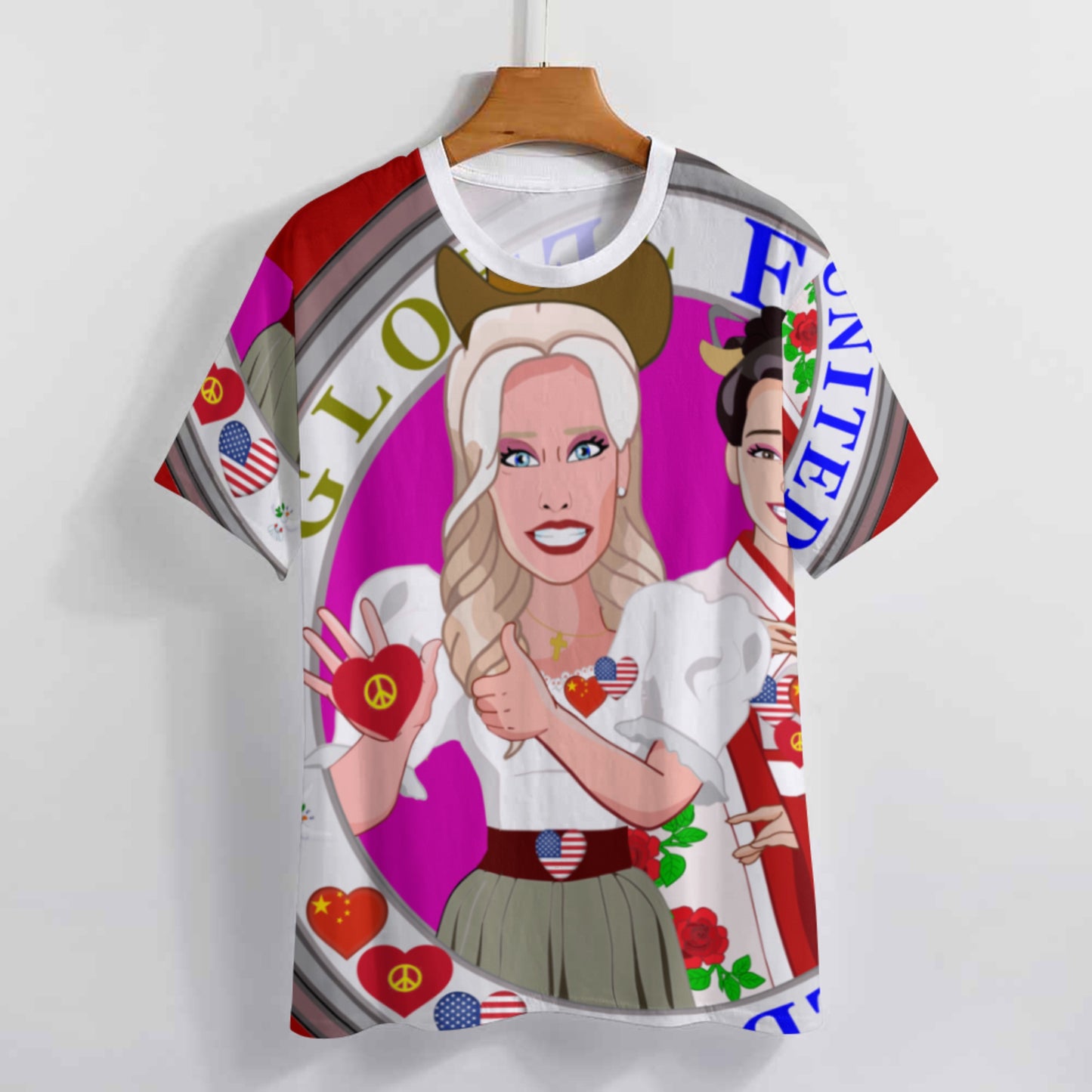 Women´s T-shirt 3 GLOBAL FREEDOM UNITED© Women USA & China Red