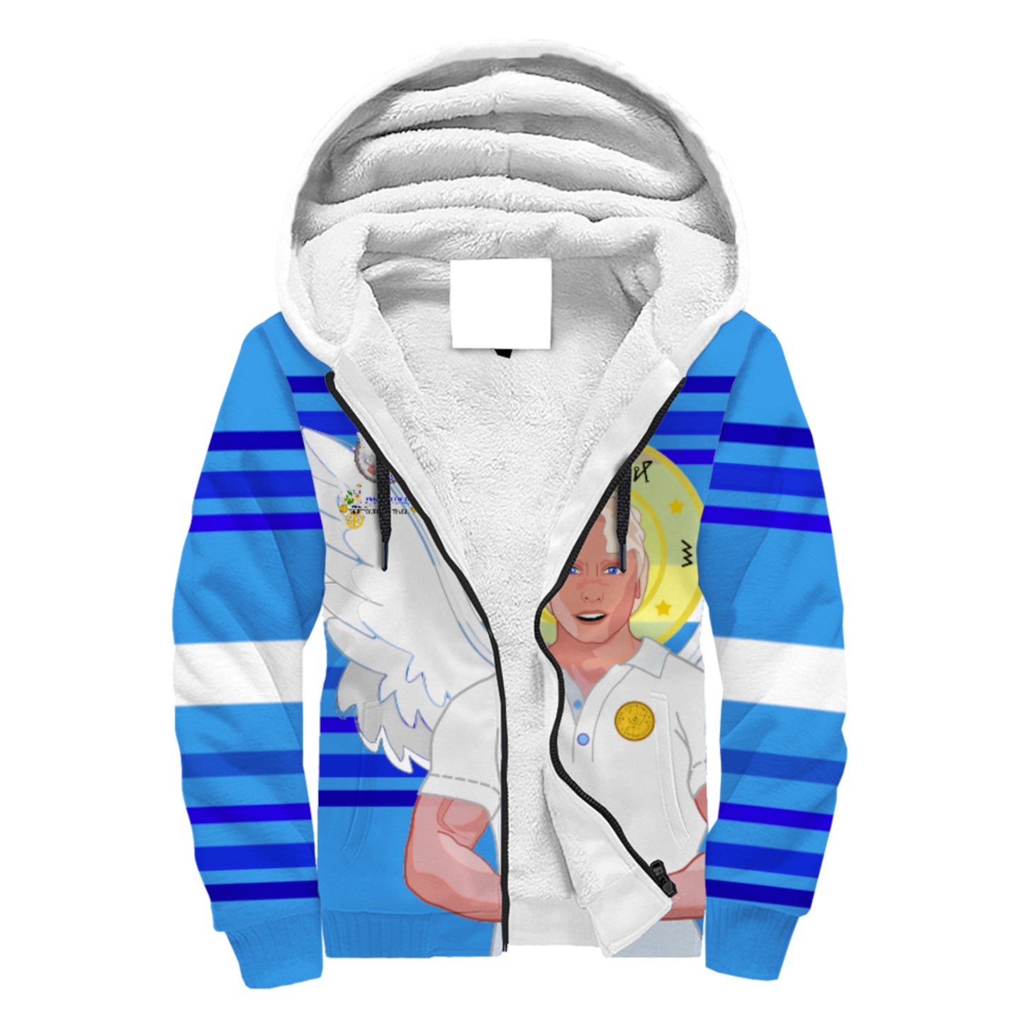 Plush Hoodie Global Freedom United Archangel Michael German Deep Blue