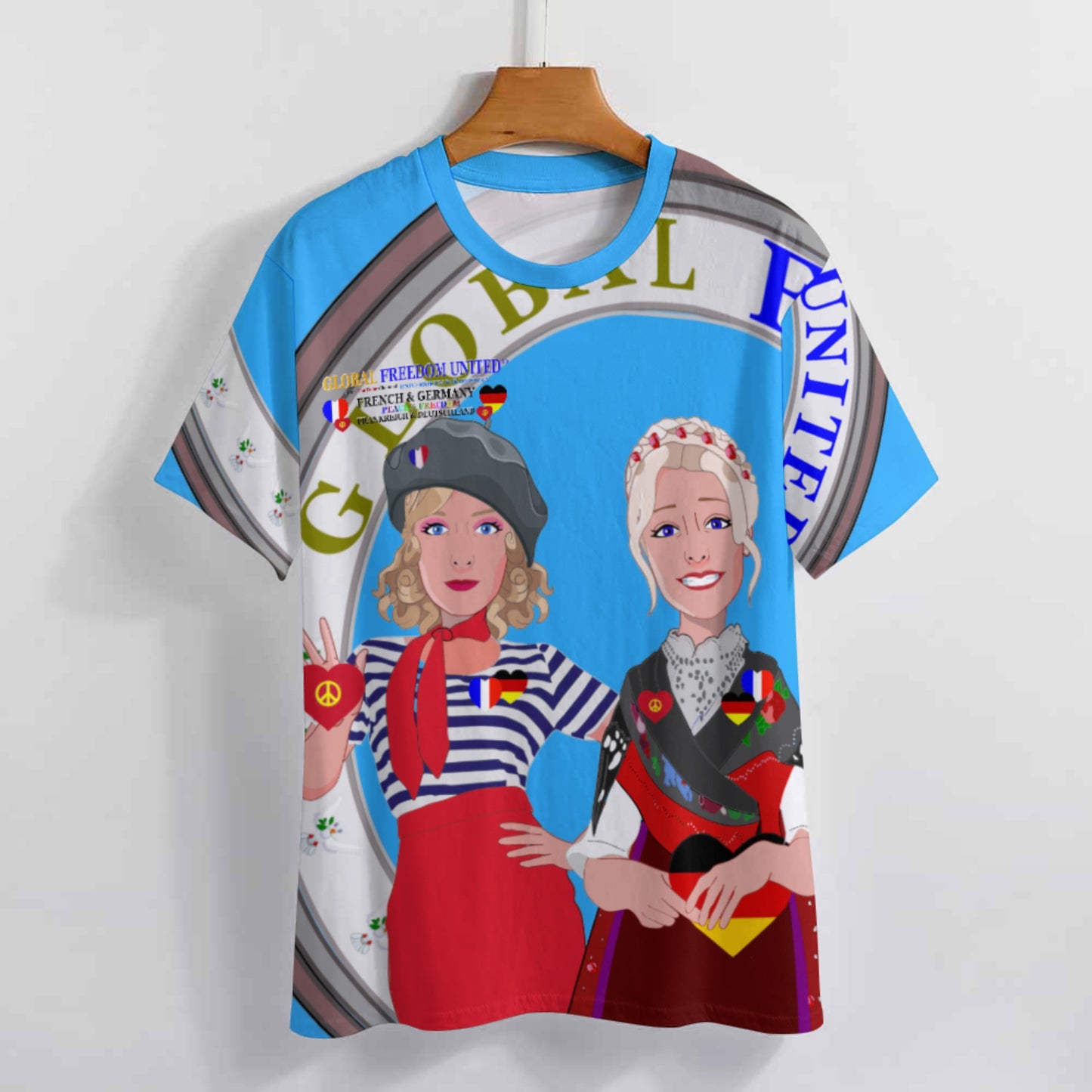 Women´s T-shirt 2 GLOBAL FREEDOM UNITED© Women French & Germany Blue