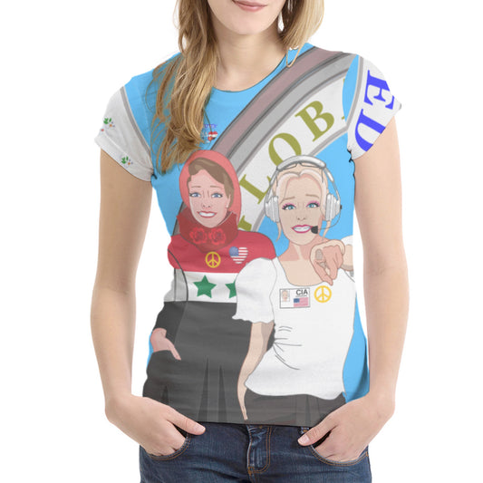 Women´s T-shirt 2 Global Freedom United Syria & Usa Old Peace Blue