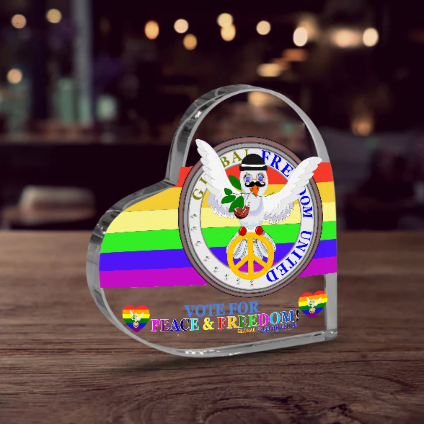 Acryl Heart Global Freedom United Dove Of Peace Men  English