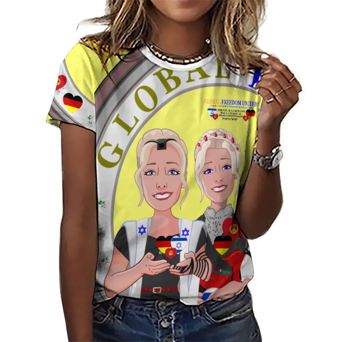 Women´s T-shirt GLOBAL FREEDOM UNITED©  Israel & Germany Yellow