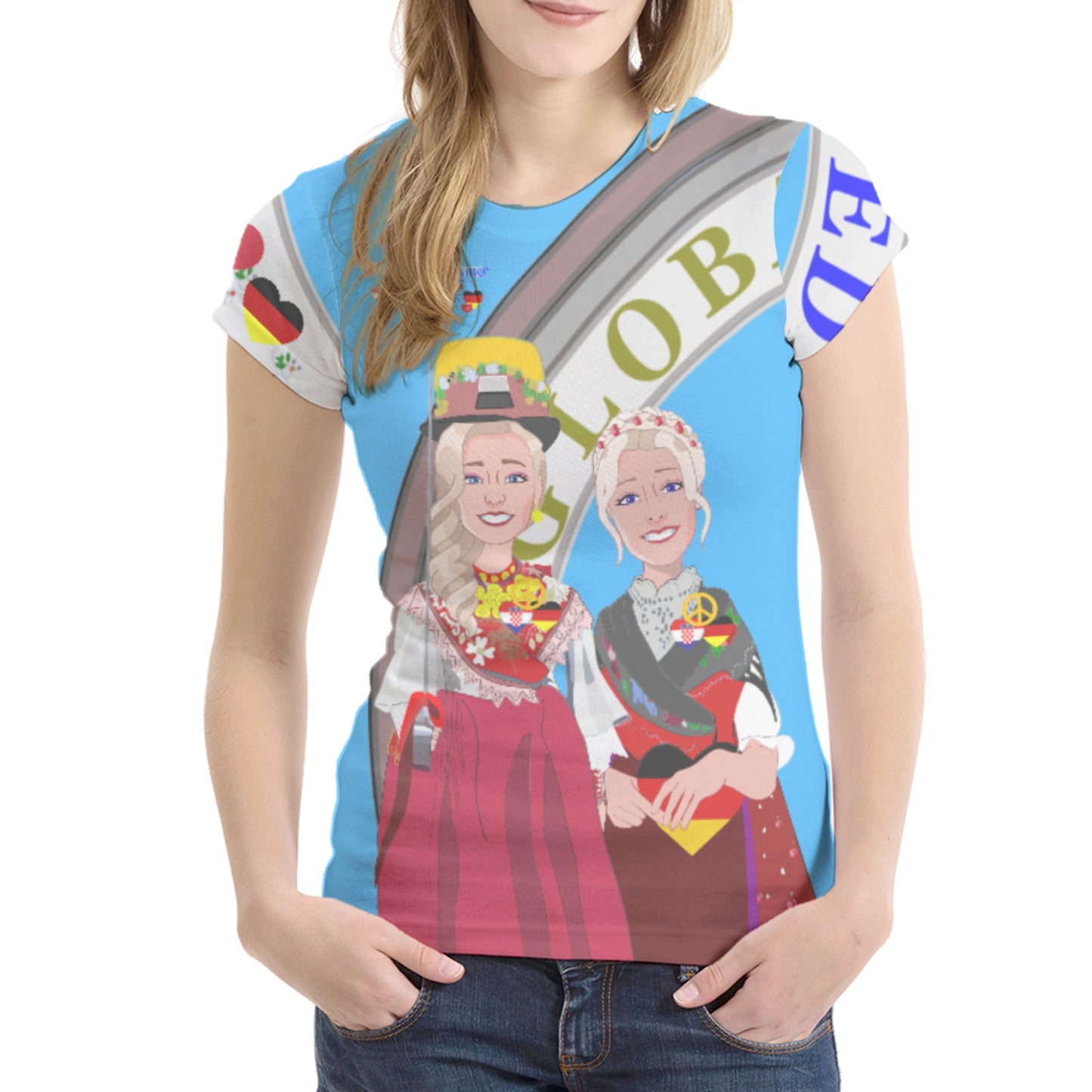 Women´s T-Shirt GLOBAL FREEDOM UNITED© Women Croatia & Germany V1 2 Blue