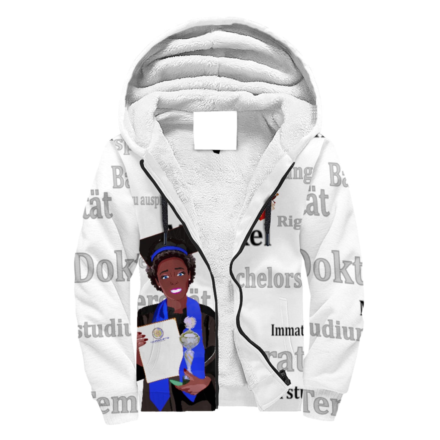 Plush Hoodie  Global Freedom United Afro Student Girl Silver Place