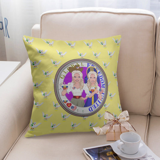 GLOBAL FREEDOM UNITED© Women USA & RUSSIA YELLOW 18'' Square Pillow Cover
