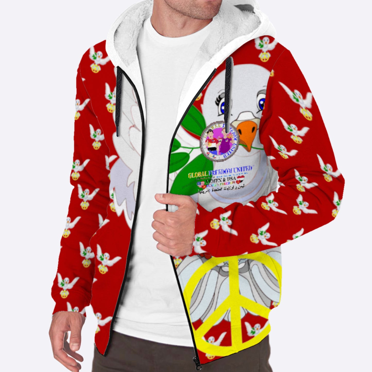 Plush Hoodie GLOBAL FREEDOM UNITED© Men Yemen & USA Red