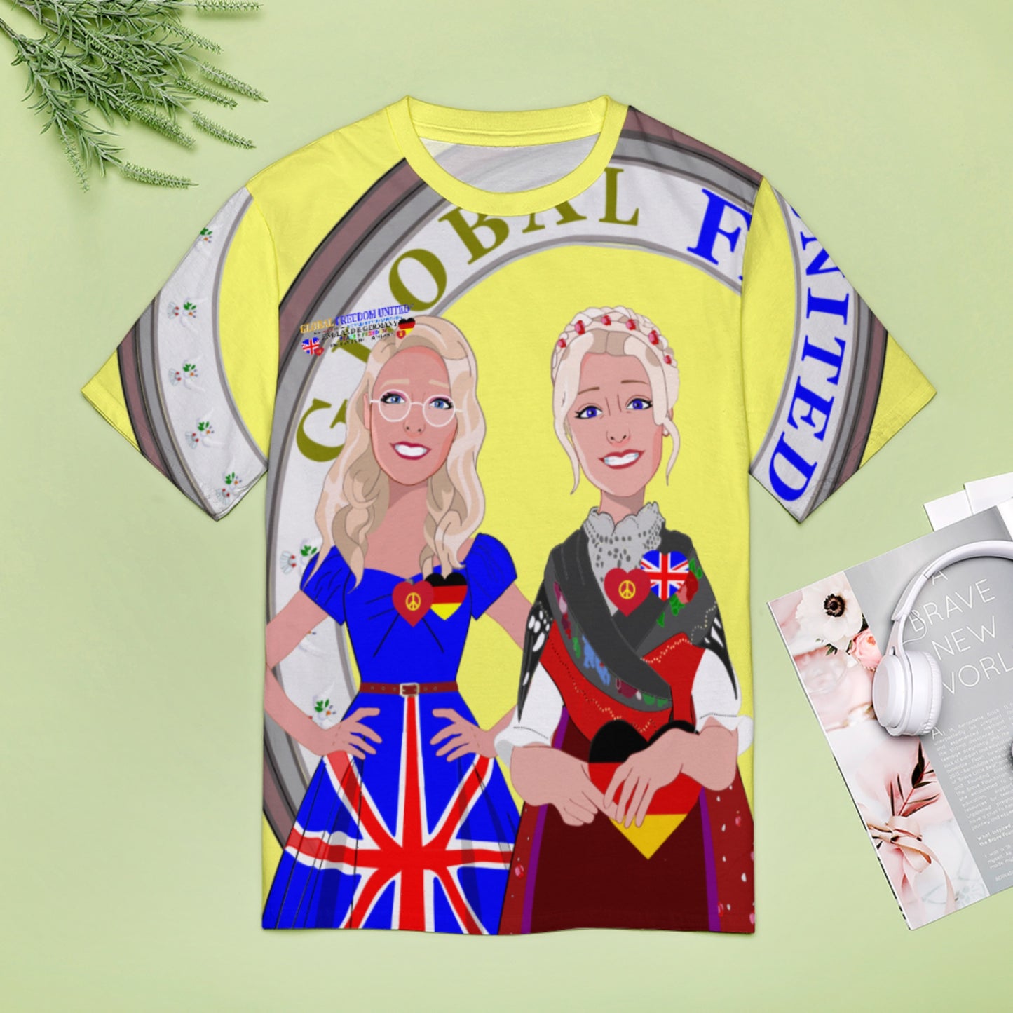 Women´s T-shirt 2 GLOBAL FREEDOM UNITED© Women England & Germany Yellow