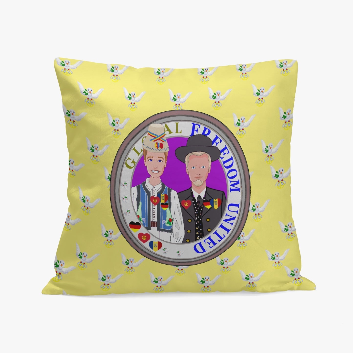 GLOBAL FREEDOM UNITED© Men GERMANY & ROMANIA Yellow 18'' Square Pillow Cover