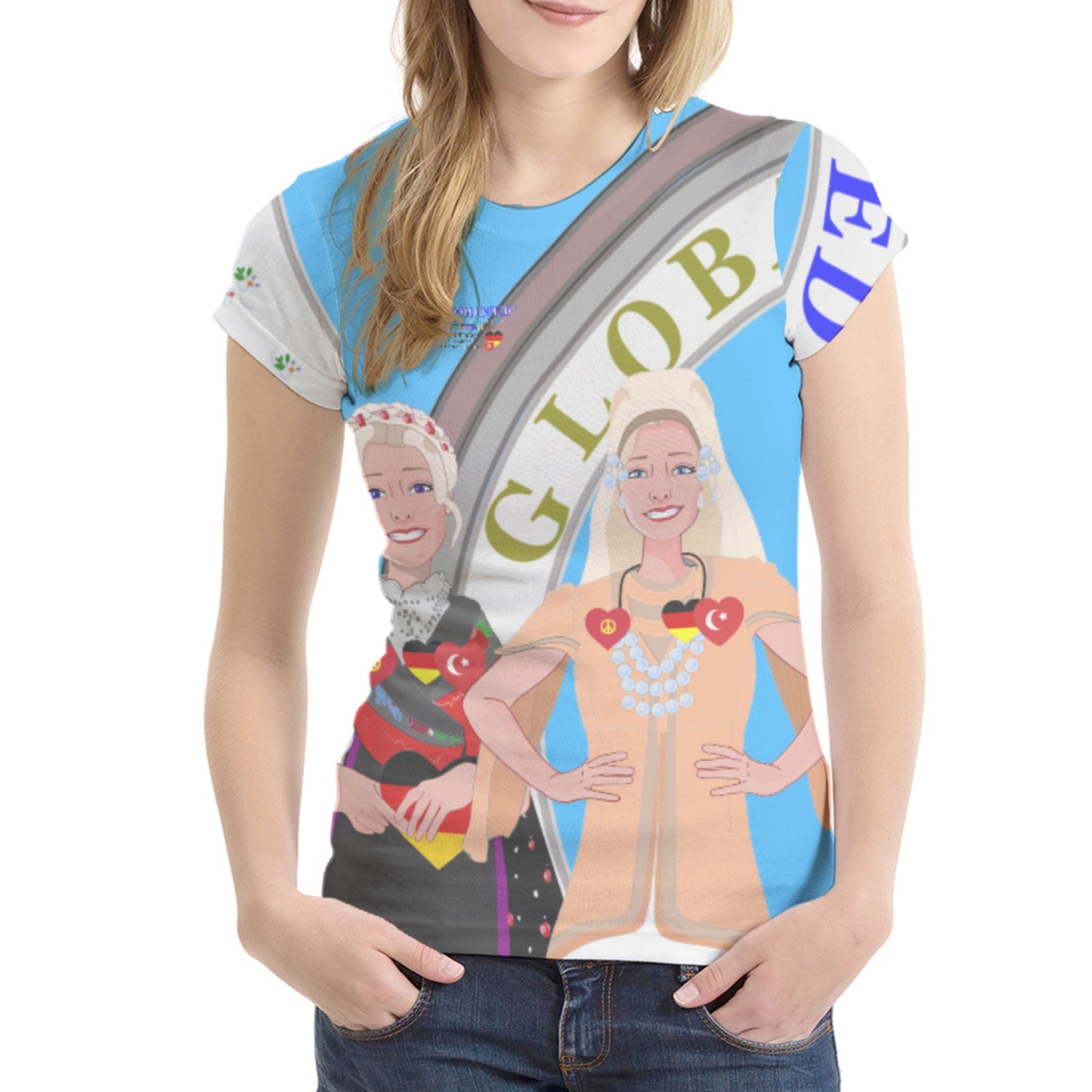 Women´s T-shirt 2 GLOBAL FREEDOM UNITED© Women Turkey & Germany Blue