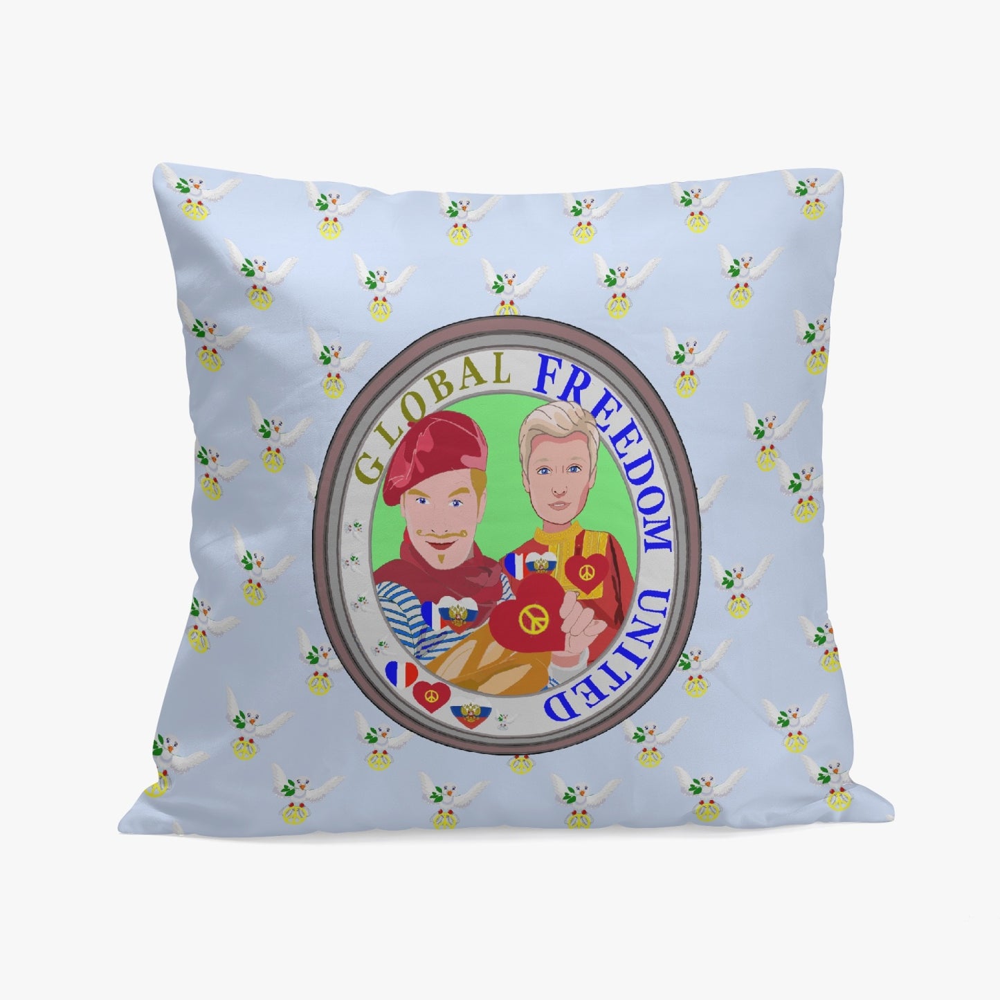 GLOBAL FREEDOM UNITED© Men FRENCH & RUSSIA Light Blue 18'' Square Pillow Cover