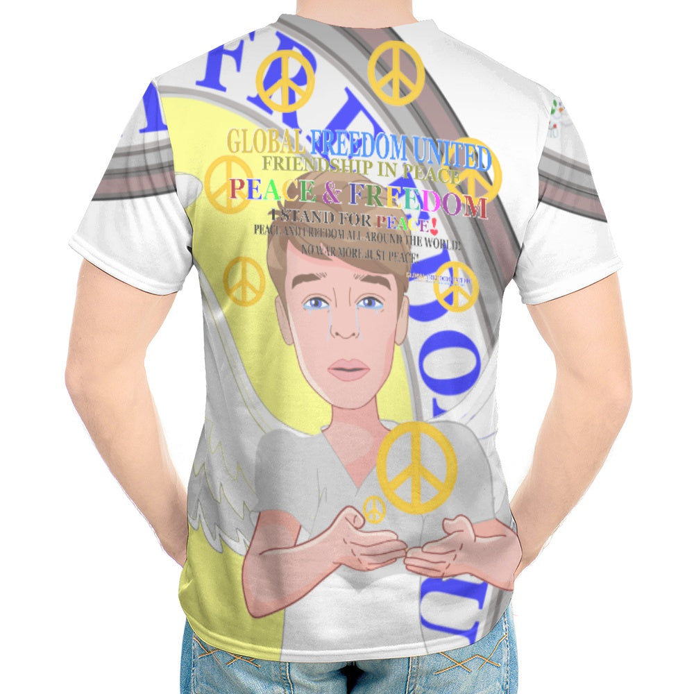 Men´s T-shirt Global Freedom United Angel Of Peace Old Peace Yellow