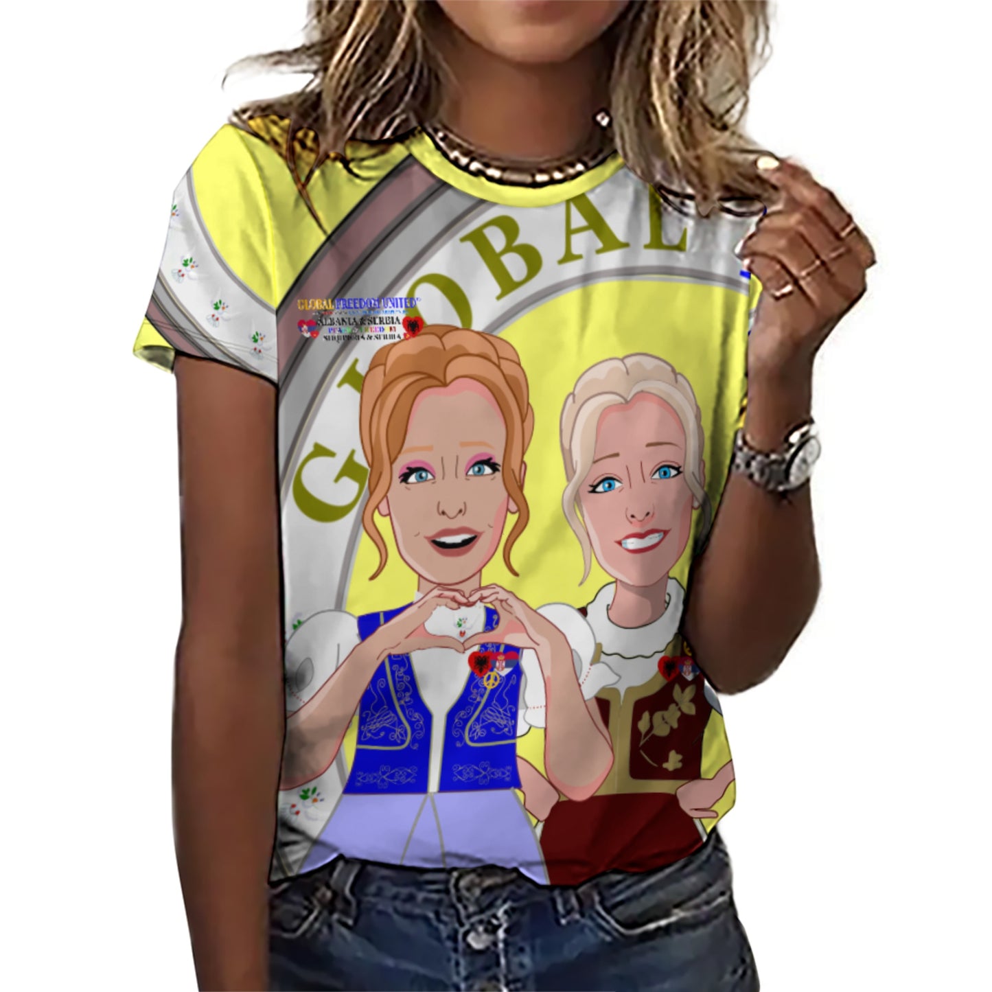 Women´s T-shirt 3 GLOBAL FREEDOM UNITED© Women Albania & Serbia Yellow