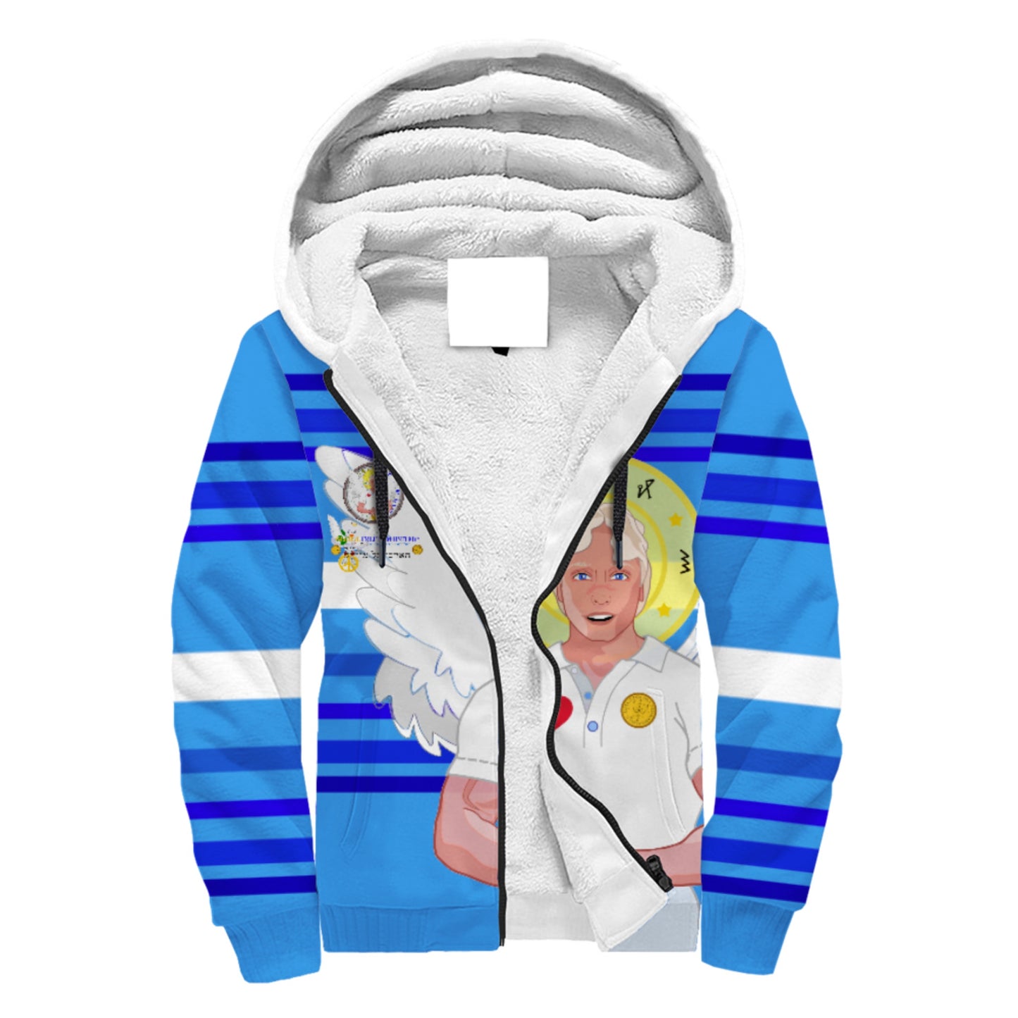 Plush Hoodie Global Freedom United Archangel Michael Hebrew Deep Blue