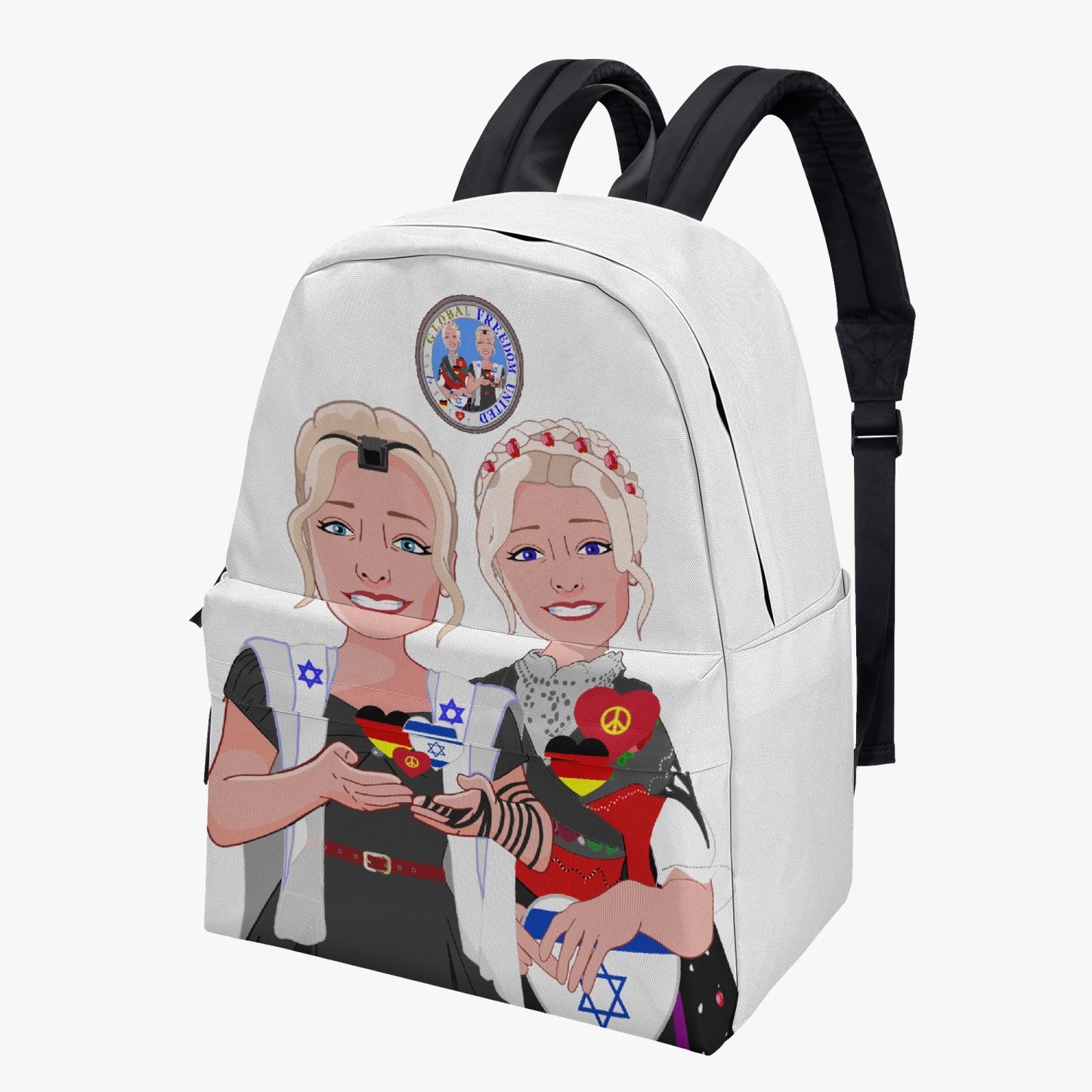 ALL OVER PRINT CANVAS BACKPACK GLOBAL FREEDOM UNITED© GIRLS ISRAEL & GERMANY WIGHT
