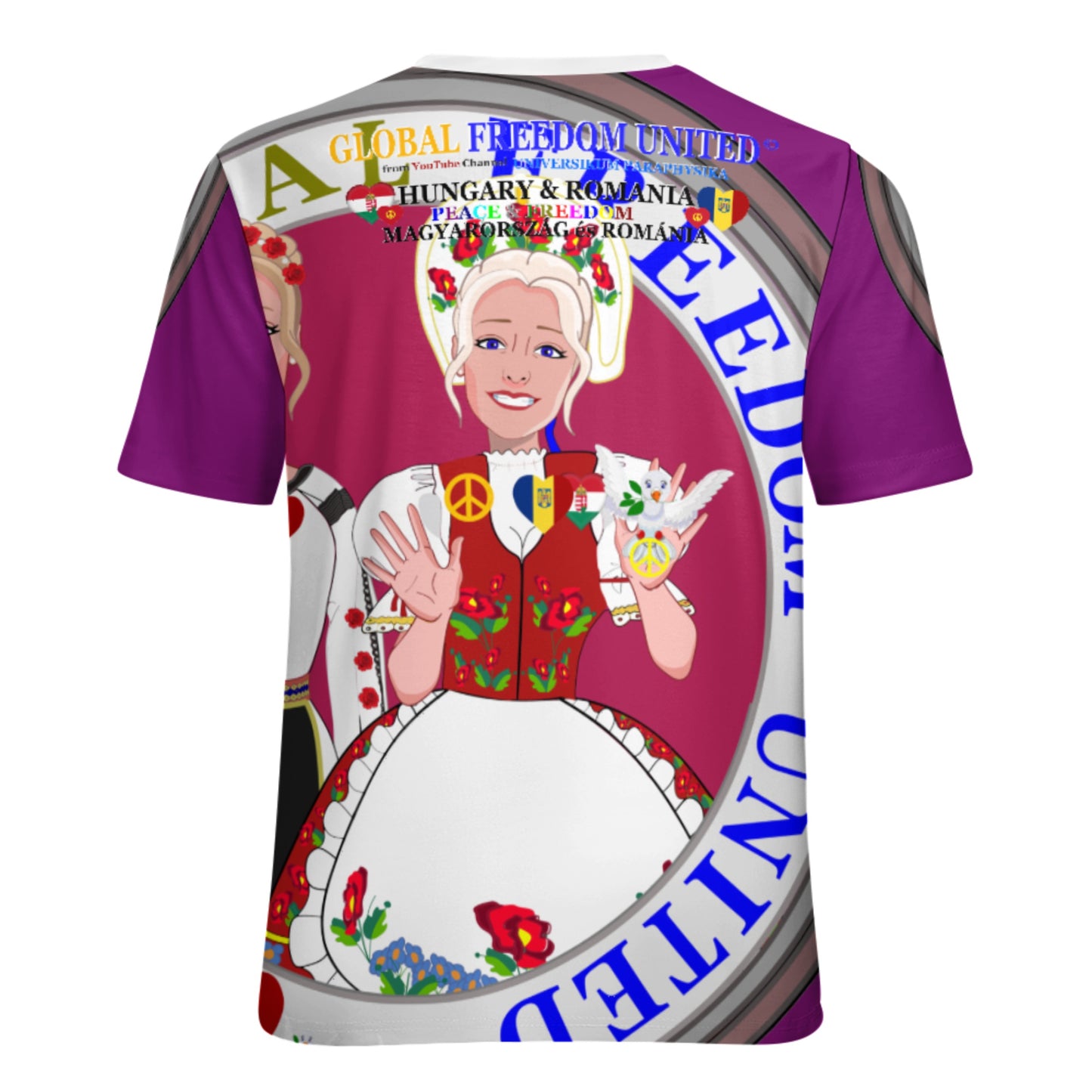 Full Print T-shirt GLOBAL FREEDOM UNITED© Women Romania & Hungary Lilac