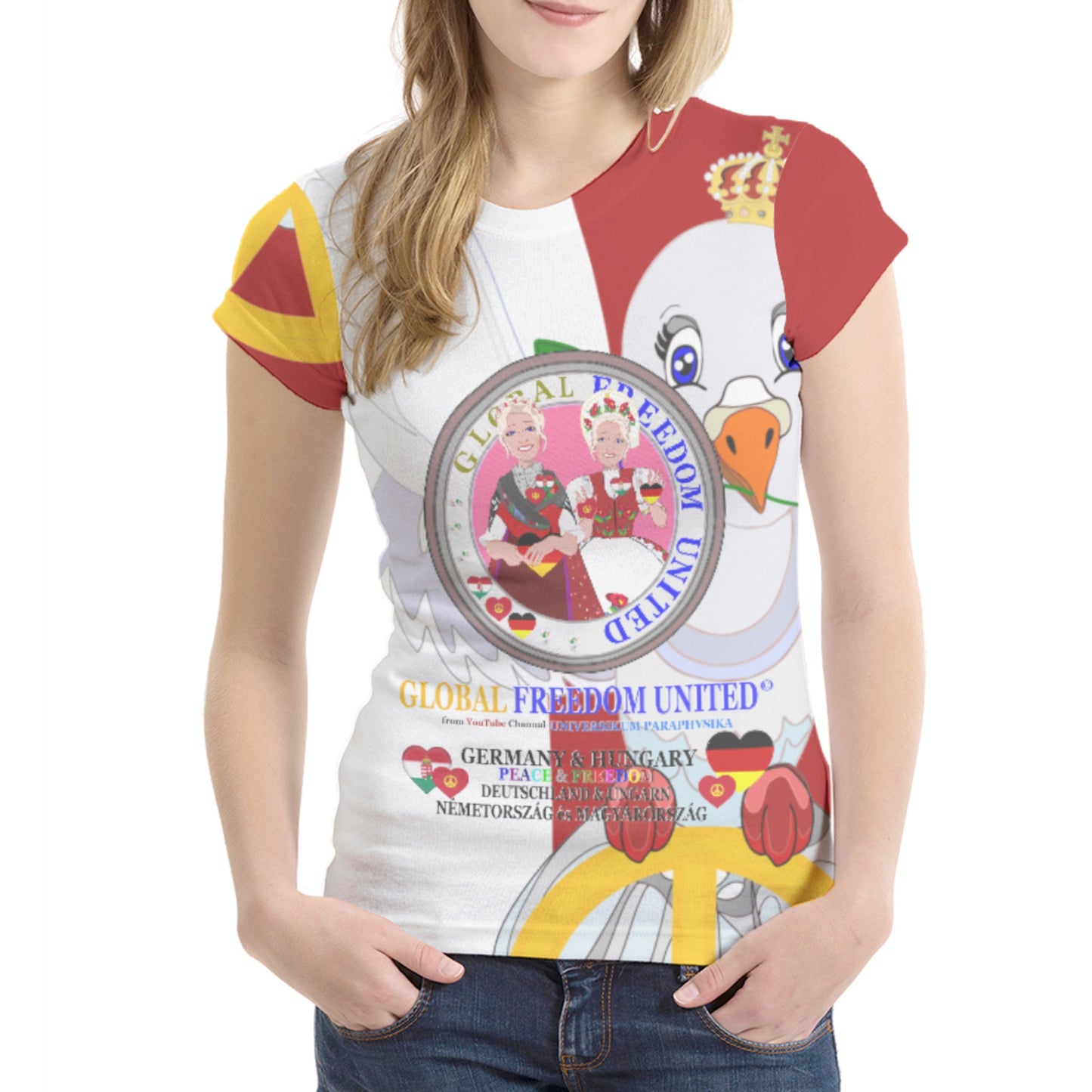 Women´s T-shirt 1 GLOBAL FREEDOM UNITED© Women Germany & Hungary Red