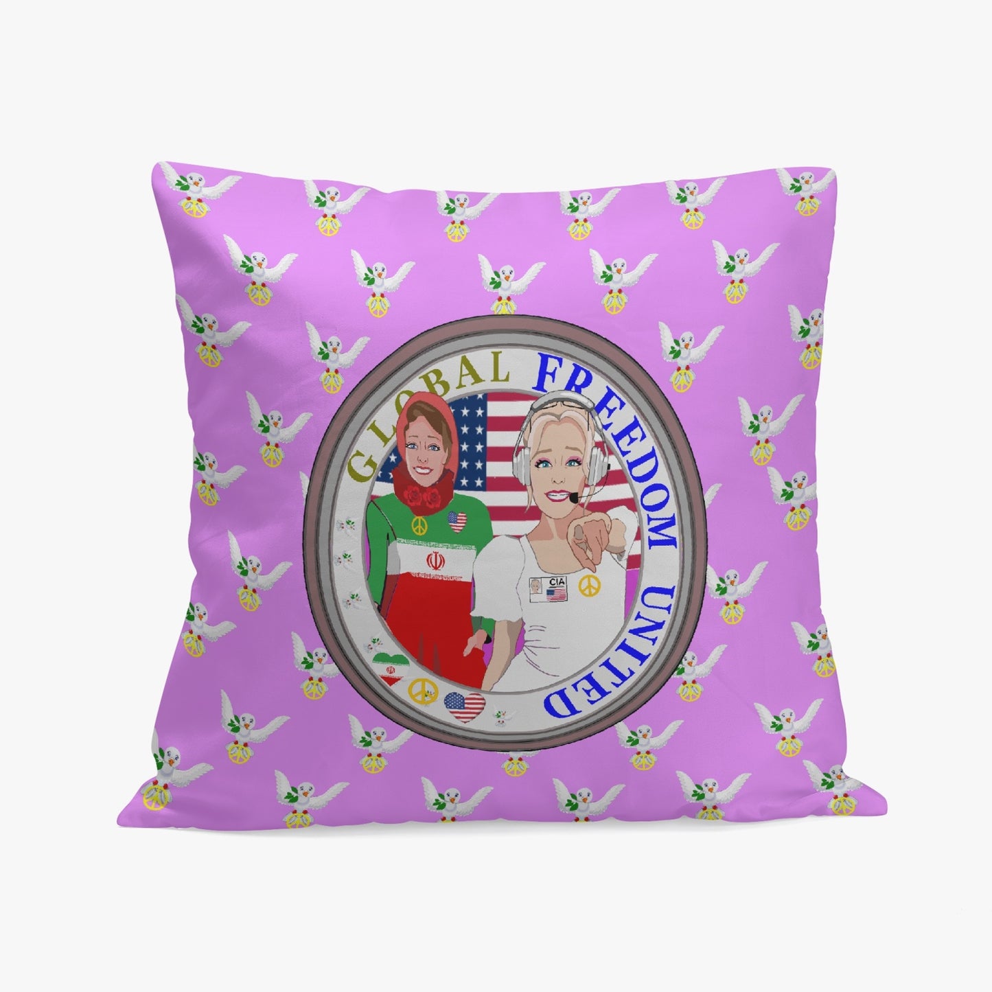 GLOBAL FREEDOM UNITED© Women IRAN & USA LILAC 18'' Square Pillow Cover