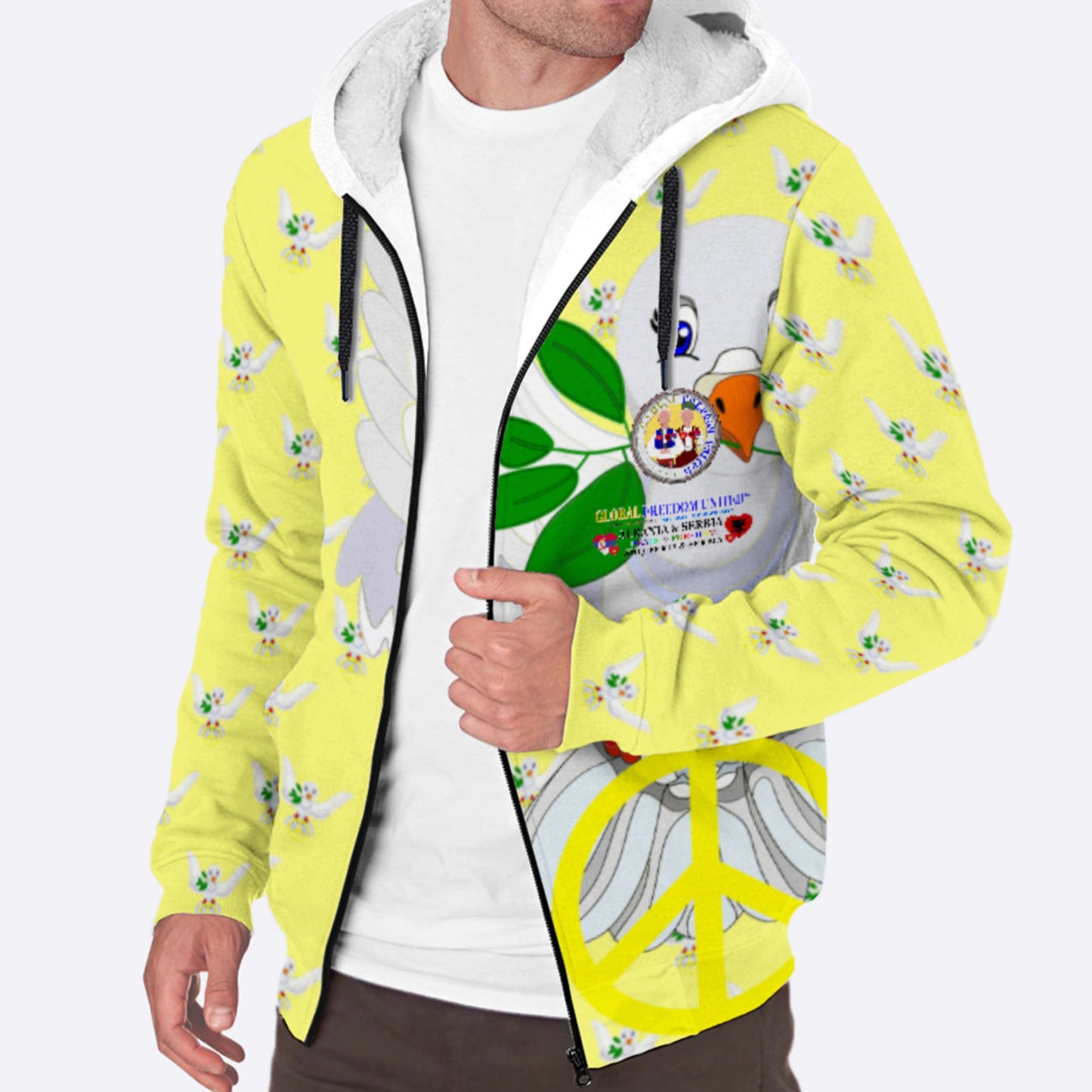 Plush Hoodie GLOBAL FREEDOM UNITED© Men Albania & Serbia Yellow