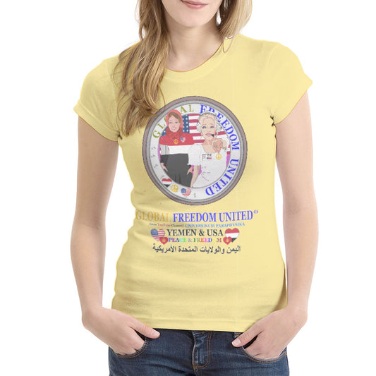 Women´s T-shirt 1 GLOBAL FREEDOM UNITED© Women Yemen & USA Yellow