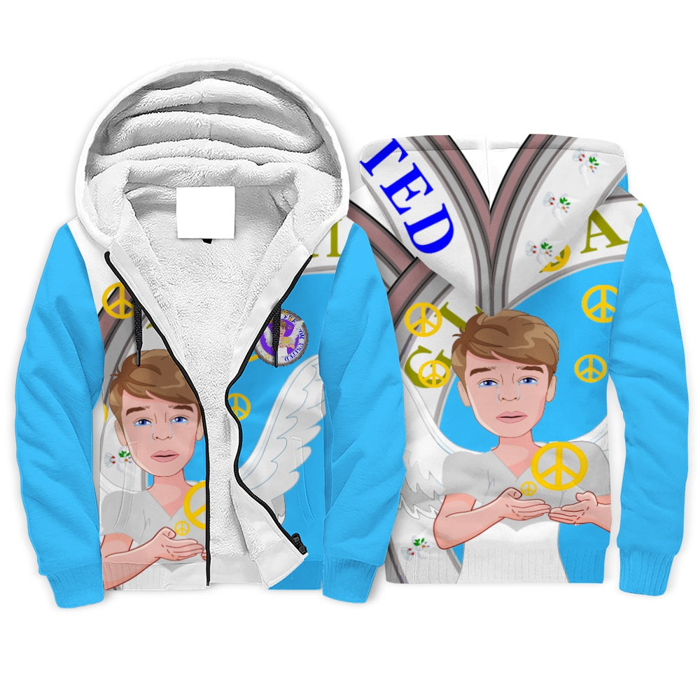 Plush Hoodie Global Freedom United Angel Of Peace Men Old Peace Turquoise