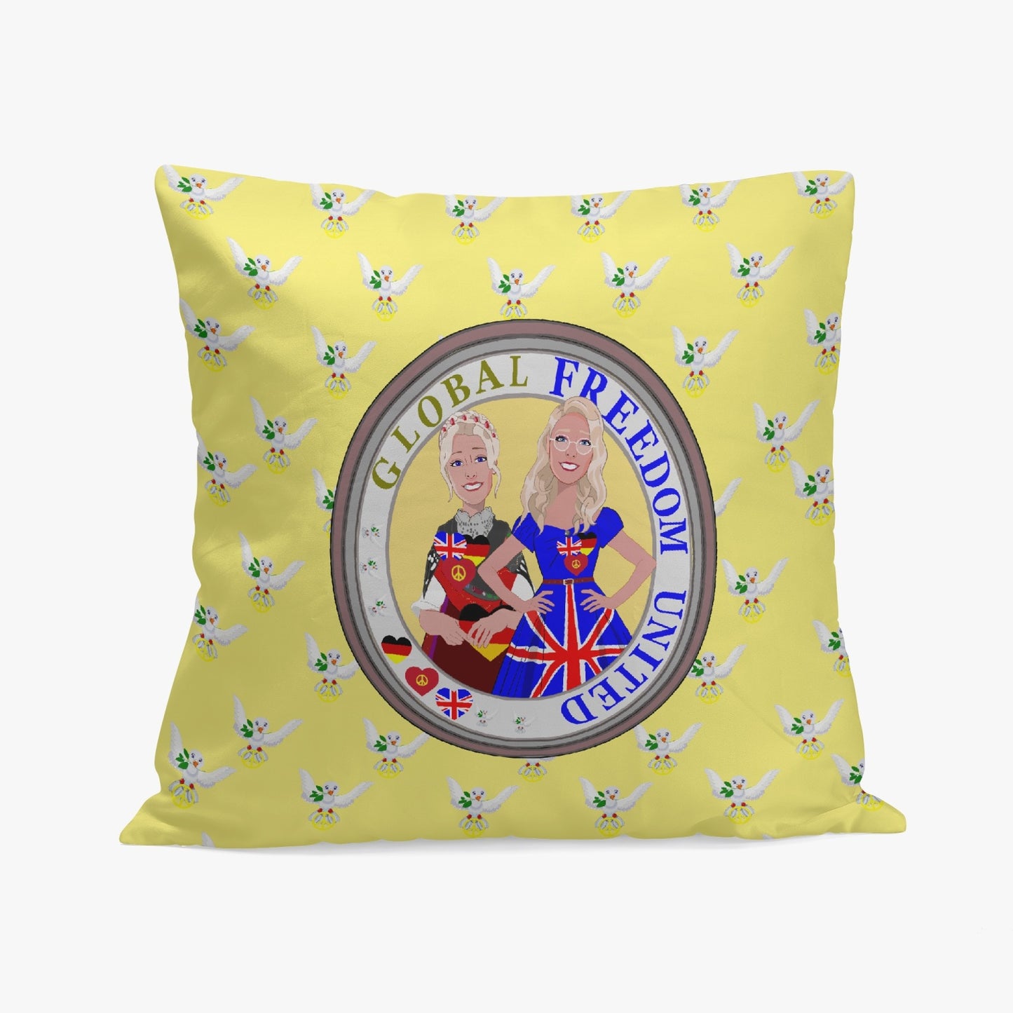 GLOBAL FREEDOM UNITED© Women ENGLAND & GERMANY Yellow 18'' Square Pillow Cover