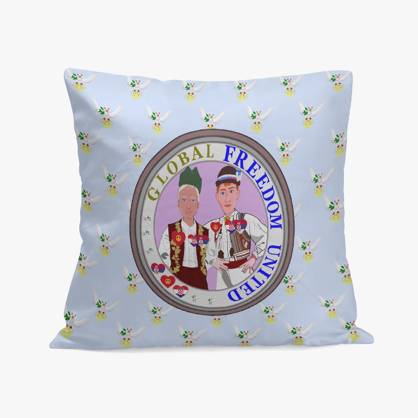GLOBAL FREEDOM UNITED© Men CROATIA & SERBIA Light Blue 18'' Square Pillow Cover