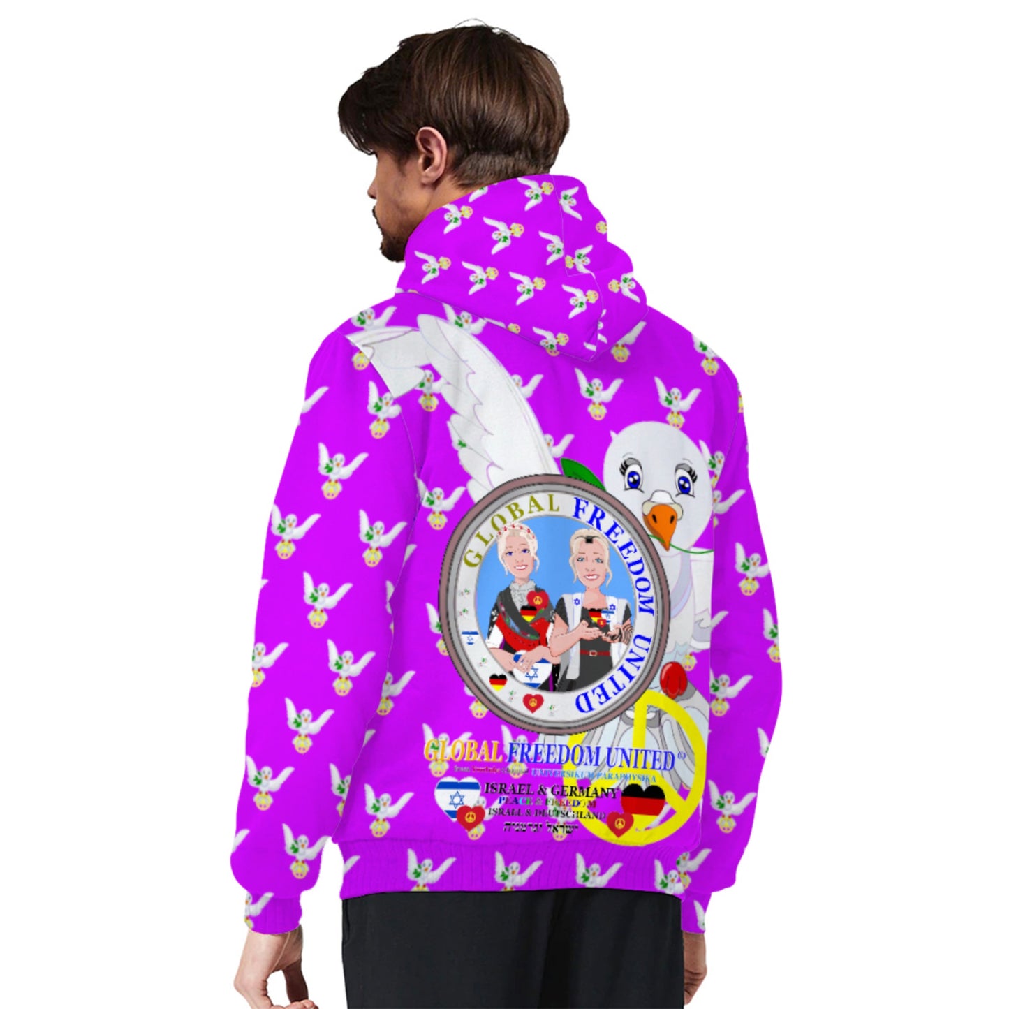Plush Hoodie GLOBAL FREEDOM UNITED© Women Israel & Germany Old Peace Lilac